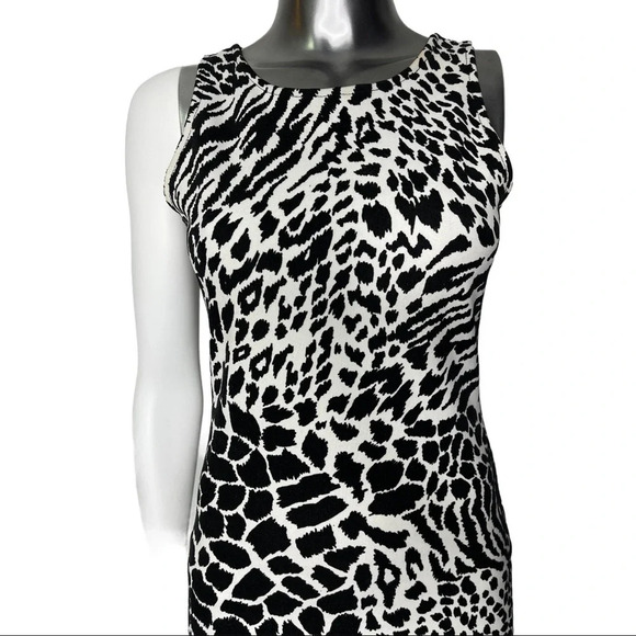 🛍️3/$40 Suzy Shier Sleeveless Animal Print Sheath Dress  Black White Small - Picture 2 of 6